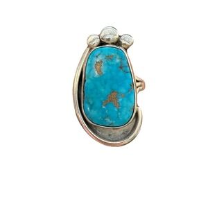 Vintage Southwest Style Navajo Sterling Silver Turquoise Paw Ring